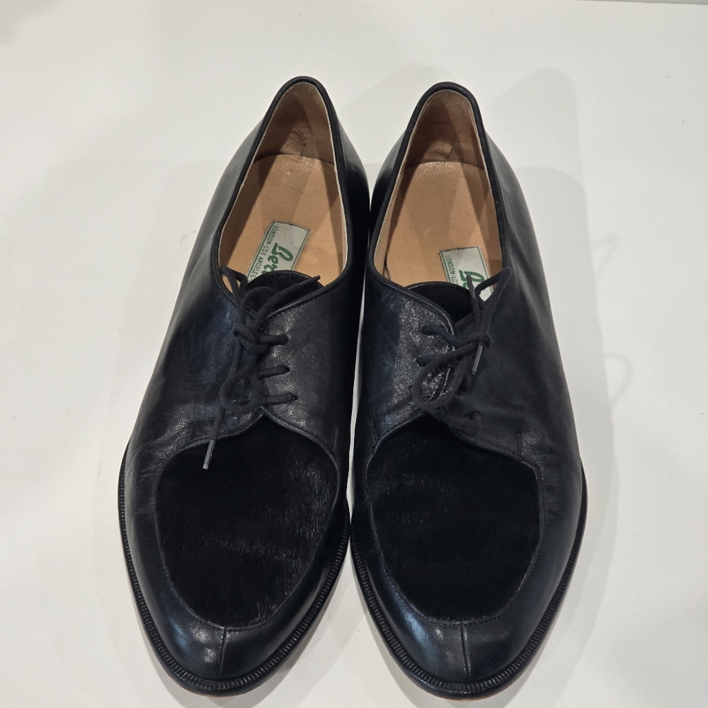 Bertie | Black Leather & Calf Hair Oxford Derby Dress Shoes | Men’s Size 10